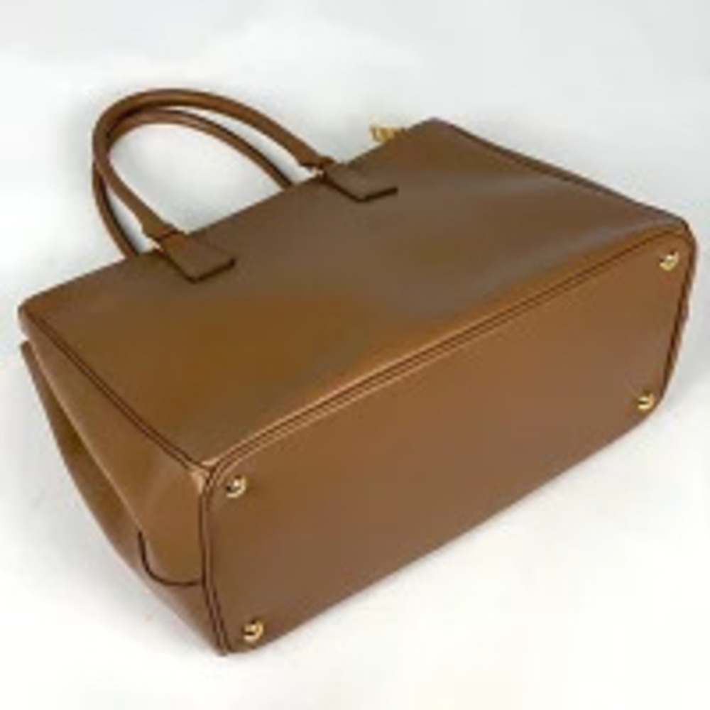 Prada Handbag Galleria Shoulder Leather Saffiano Brown Bag Plate